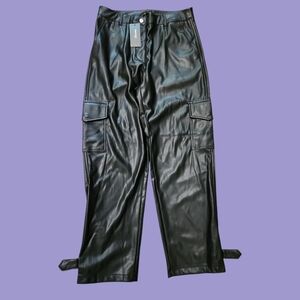 New! Shinestar Black Faux Leather Cargo Pants